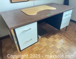 MaxSold Auction: Metal Office Desk - Walnut Top &#38; White Drawers - Windsor (Ontario, Canada) PARTNER MANAGED Downsizing Online Auction - Ashland Drive