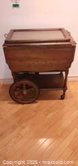 MaxSold Auction: Mid-Century Solid Wood Serving Cart with Removable Tray - Windsor (Ontario, Canada) PARTNER MANAGED Downsizing Online Auction - Ashland Drive