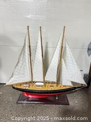 MaxSold Auction: Three-Masted Schooner Decorative Model Sailboat (Tabletop) - Windsor (Ontario, Canada) PARTNER MANAGED Downsizing Online Auction - Ashland Drive