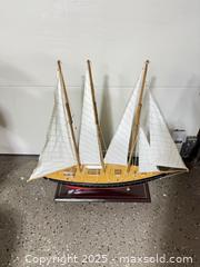 MaxSold Auction: Three-Masted Schooner Decorative Model Sailboat (Tabletop) - Windsor (Ontario, Canada) PARTNER MANAGED Downsizing Online Auction - Ashland Drive