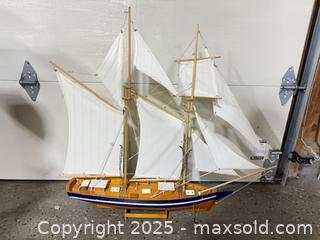 MaxSold Auction: Wooden Two-Masted Schooner Model with Stand &#38; Anchor - Windsor (Ontario, Canada) PARTNER MANAGED Downsizing Online Auction - Ashland Drive