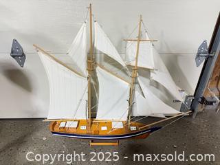 MaxSold Auction: Wooden Two-Masted Schooner Model with Stand &#38; Anchor - Windsor (Ontario, Canada) PARTNER MANAGED Downsizing Online Auction - Ashland Drive