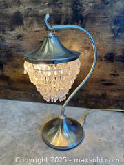 MaxSold Auction: Mini Chandelier Table Lamp with Crystal Drops - Tested &#38; Working  - Garden City (Georgia, USA) SELLER MANAGED Downsizing Online Auction - Bryce Industrial Drive