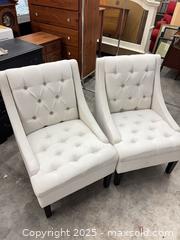 MaxSold Auction: Pair of Cream Tufted Accent Chairs with Dark Wood Legs - Garden City (Georgia, USA) SELLER MANAGED Downsizing Online Auction - Bryce Industrial Drive