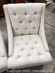 MaxSold Auction: Pair of Cream Tufted Accent Chairs with Dark Wood Legs - Garden City (Georgia, USA) SELLER MANAGED Downsizing Online Auction - Bryce Industrial Drive