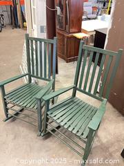 MaxSold Auction: Pair of Green Painted Wooden Rocking Chairs (Outdoor/Porch) - Garden City (Georgia, USA) SELLER MANAGED Downsizing Online Auction - Bryce Industrial Drive