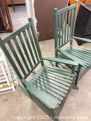 MaxSold Auction: Pair of Green Painted Wooden Rocking Chairs (Outdoor/Porch) - Garden City (Georgia, USA) SELLER MANAGED Downsizing Online Auction - Bryce Industrial Drive
