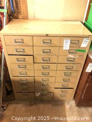 MaxSold Auction: Multi-Drawer Metal Apothecary/Card Catalog Cabinet D - Vaughan (Ontario, Canada) Moving Online Auction - Woodland Acres Crescent