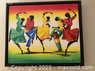 MaxSold Auction: Vintage Framed Stretched Canvas Painting — Colorful Stylized Dancers - Toronto (Ontario, Canada) SELLER MANAGED Downsizing Online Auction - O'Connor Drive (CONDO)