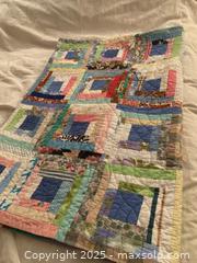 MaxSold Auction: Vintage Handmade Log Cabin Twin Quilt / Bedspread, Blue-Centered - Toronto (Ontario, Canada) SELLER MANAGED Downsizing Online Auction - O'Connor Drive (CONDO)