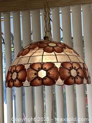 MaxSold Auction: Vintage Handmade Tiffany-Style Shell Pendant Light: Floral Stained Glass Lampshade - Toronto (Ontario, Canada) SELLER MANAGED Downsizing Online Auction - O'Connor Drive (CONDO)