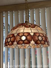 MaxSold Auction: Vintage Handmade Tiffany-Style Shell Pendant Light: Floral Stained Glass Lampshade - Toronto (Ontario, Canada) SELLER MANAGED Downsizing Online Auction - O'Connor Drive (CONDO)
