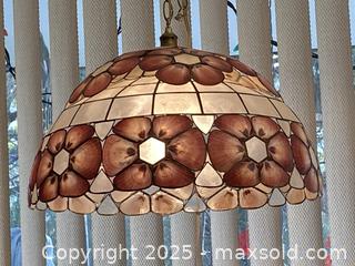 MaxSold Auction: Vintage Handmade Tiffany-Style Shell Pendant Light: Floral Stained Glass Lampshade - Toronto (Ontario, Canada) SELLER MANAGED Downsizing Online Auction - O'Connor Drive (CONDO)