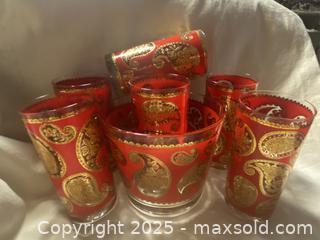 MaxSold Auction: Vintage RARE FIND Retro Barware Set of 6 Culver Glasses + 1 Ice Bucket With 22kt Gold Paisley - Toronto (Ontario, Canada) SELLER MANAGED Downsizing Online Auction - O'Connor Drive (CONDO)