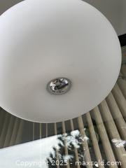 MaxSold Auction: Vintage Retro Frosted White UFO elliptical globe, Glass Ceiling Pendant with Chrome Canopy - Toronto (Ontario, Canada) SELLER MANAGED Downsizing Online Auction - O'Connor Drive (CONDO)