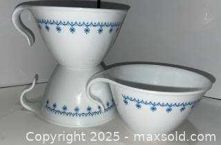 MaxSold Auction: Corelle Snowflake Blue Hook Handle Coffee Cups (3) - Citrus Heights (California, USA) SELLER MANAGED Downsizing Online Auction - Sylvan Grove Way