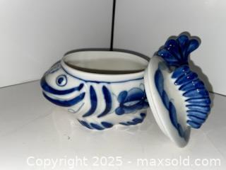 MaxSold Auction: Russian Gzhel lidded box, fish shape VINTAGE - Citrus Heights (California, USA) SELLER MANAGED Downsizing Online Auction - Sylvan Grove Way