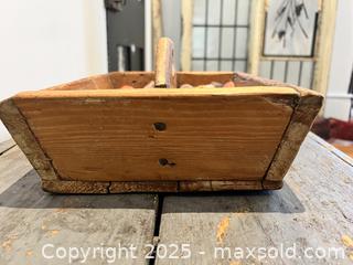MaxSold Auction: Antique Pine Wooden Tool Box with Tumbled Glass - Pickering (Ontario, Canada) SELLER MANAGED Downsizing Online Auction - Old Brock Road