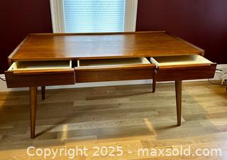MaxSold Auction: Crate&Barrel Tate 60&#34; Walnut Desk with Outlet   - Arlington (Massachusetts, USA) PARTNER MANAGED Estate Sale Online Auction - Teel Street
