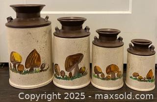 MaxSold Auction: Vintage Pottery Milk Jug Canister Set Hand Painted. In excellent condition  - St. Catharines (Ontario, Canada) SELLER MANAGED Estate Sale Online Auction - Monique Crescent