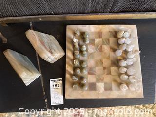 MaxSold Auction: Stone Chess Set And Book Ends - Saanich (British Columbia, Canada) PARTNER MANAGED Moving Online Auction - Annabern Crescent
