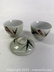MaxSold Auction: Pair, vintage bamboo decorated hand, painted porcelain table bowls with one lid - Concord (California, USA) SELLER MANAGED Estate Sale Online Auction - Landana Drive