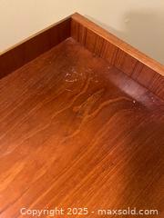 MaxSold Auction: MCM Teak  Made in Denmark Side Table &#38; Møbler Solid Teak magazine rack, &#38; 47½x19¾ Teak framed Mirror - North Vancouver (British Columbia, Canada) PARTNER MANAGED Estate Sale Online Auction - Seymour Boulevard