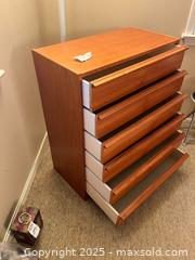 MaxSold Auction: Teak 6 drawer Vertical Tall Boy Dresser  - North Vancouver (British Columbia, Canada) PARTNER MANAGED Estate Sale Online Auction - Seymour Boulevard