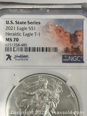 MaxSold Auction: 2021 American Silver Eagle $1 coin South Dakota - Esquimalt (British Columbia, Canada) PARTNER MANAGED Reseller Online Auction - Lampson Street