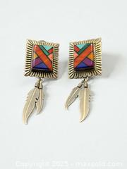 MaxSold Auction: Sterling Silver Quoc Turquoise Inc. Mosaic Inlay Earrings - Esquimalt (British Columbia, Canada) PARTNER MANAGED Reseller Online Auction - Lampson Street