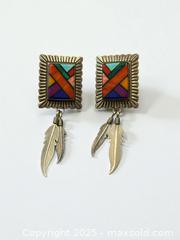 MaxSold Auction: Sterling Silver Quoc Turquoise Inc. Mosaic Inlay Earrings - Esquimalt (British Columbia, Canada) PARTNER MANAGED Reseller Online Auction - Lampson Street