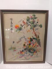 MaxSold Auction: Antique Chinoiserie Silk Embroidered Nature Scene in Wood Frame  - Lakeland (Florida, USA) SELLER MANAGED Reseller Online Auction - Dove Meadow Trail
