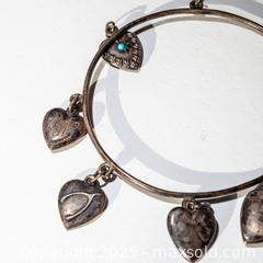 MaxSold Auction: Antique Victorian Sterling Silver Puffy Heart Charms Bangle - Toronto (Ontario, Canada) SELLER MANAGED Downsizing Online Auction - Nassau Street