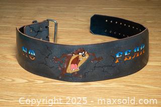 MaxSold Auction: Original Airbrushed &#34;No Fear&#34; TAZ Weightlifting Belt - Toronto (Ontario, Canada) SELLER MANAGED Downsizing Online Auction - Nassau Street