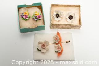 MaxSold Auction: Vintage Floral Porcelain Earrings and Stick Pin - Toronto (Ontario, Canada) SELLER MANAGED Downsizing Online Auction - Nassau Street