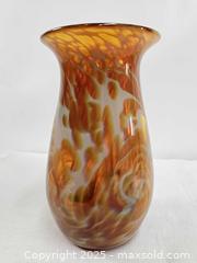 MaxSold Auction: Bristow Sudio Art Glass. Honey Amber Swirl Glass Vase. Signed - East Bridgewater (Massachusetts, USA) SELLER MANAGED Estate Sale Online Auction - Bedford Street