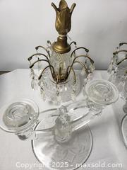 MaxSold Auction: Hollywood Regency Crystal &#38; Brass Waterfall Candlestick Holders &#38; Indiana Glass set of 2 - East Bridgewater (Massachusetts, USA) SELLER MANAGED Estate Sale Online Auction - Bedford Street