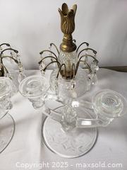 MaxSold Auction: Hollywood Regency Crystal &#38; Brass Waterfall Candlestick Holders &#38; Indiana Glass set of 2 - East Bridgewater (Massachusetts, USA) SELLER MANAGED Estate Sale Online Auction - Bedford Street