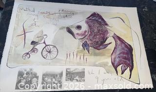 MaxSold Auction: Signed Surreal Collage Art Print — Fish & Bicycle Motif 1/7 Abstract Art  - Pickering (Ontario, Canada) PARTNER MANAGED Estate Sale Online Auction -  Granite Court
