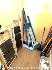 MaxSold Auction: Lot of household cleaning tools including steamer and 2 folding step stools - St. Petersburg (Florida, USA) SELLER MANAGED Estate Sale Online Auction - Sunshine Skyway Lane (CONDO)