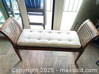 MaxSold Auction: Wooden Caned Bench with Removable Tufted Cushion - St. Petersburg (Florida, USA) SELLER MANAGED Estate Sale Online Auction - Sunshine Skyway Lane (CONDO)