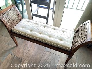 MaxSold Auction: Wooden Caned Bench with Removable Tufted Cushion - St. Petersburg (Florida, USA) SELLER MANAGED Estate Sale Online Auction - Sunshine Skyway Lane (CONDO)