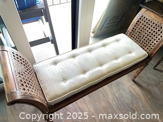 MaxSold Auction: Wooden Caned Bench with Removable Tufted Cushion - St. Petersburg (Florida, USA) SELLER MANAGED Estate Sale Online Auction - Sunshine Skyway Lane (CONDO)