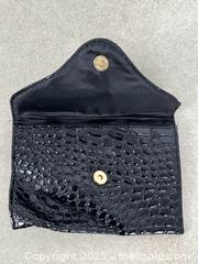 MaxSold Auction: Faux Crocodile Skin Black Clutch Purse with Gold Tiger Detail - Cobourg (Ontario, Canada) SELLER MANAGED Downsizing Online Auction - Burnham Street