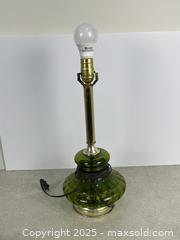 MaxSold Auction: Retro Green Glass and Brass-Tone Side Table Lamp - Cobourg (Ontario, Canada) SELLER MANAGED Downsizing Online Auction - Burnham Street