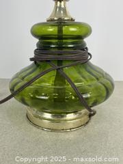 MaxSold Auction: Retro Green Glass and Brass-Tone Side Table Lamp - Cobourg (Ontario, Canada) SELLER MANAGED Downsizing Online Auction - Burnham Street