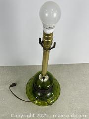 MaxSold Auction: Retro Green Glass and Brass-Tone Side Table Lamp - Cobourg (Ontario, Canada) SELLER MANAGED Downsizing Online Auction - Burnham Street