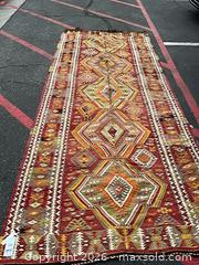 MaxSold Auction: Handwoven Kilim Runner Rug 140 x 60 Red Geometric Tribal - Commerce (California, USA) PARTNER MANAGED Estate Sale Online Auction - Randolph Street (STORAGE)