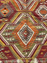 MaxSold Auction: Handwoven Kilim Runner Rug 140 x 60 Red Geometric Tribal - Commerce (California, USA) PARTNER MANAGED Estate Sale Online Auction - Randolph Street (STORAGE)