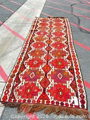 MaxSold Auction: Handwoven Wool Kilim Runner, 5' x 10', Geometric Tribal Design - Commerce (California, USA) PARTNER MANAGED Estate Sale Online Auction - Randolph Street (STORAGE)